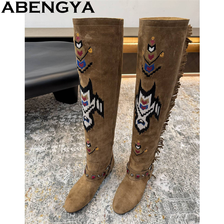 Embroidery Print - ABENGYA 2026 Inverno Nuovi Stivali Al