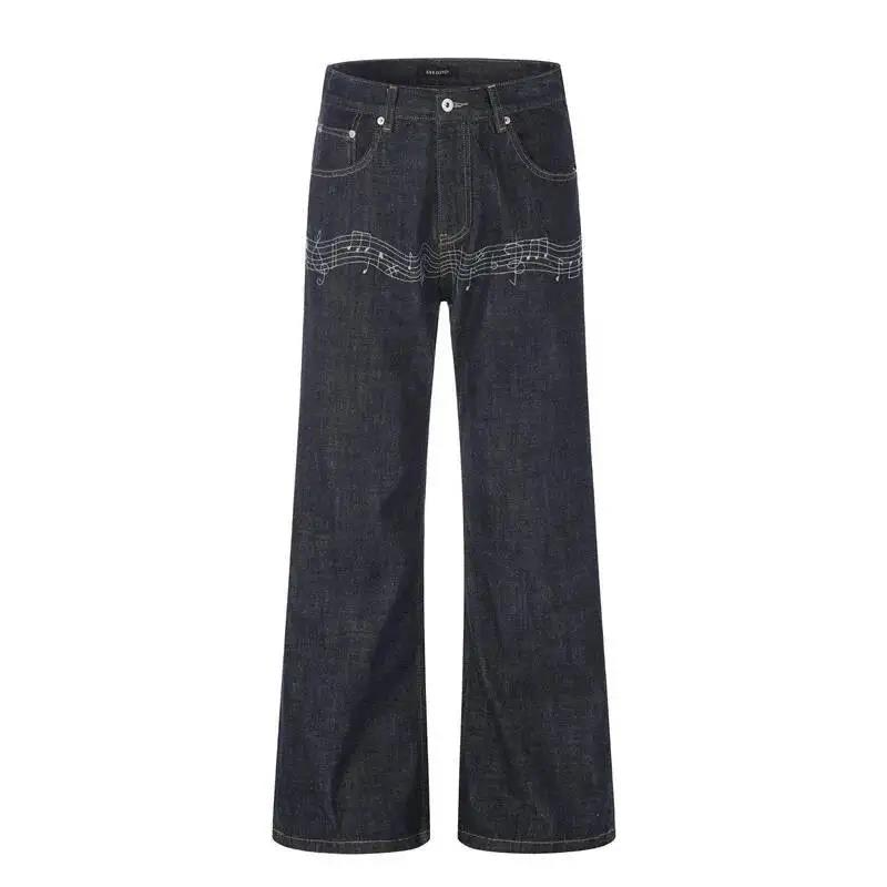 Embroidery Design Love - Jeans Uomo Svasati in Denim Grezzo