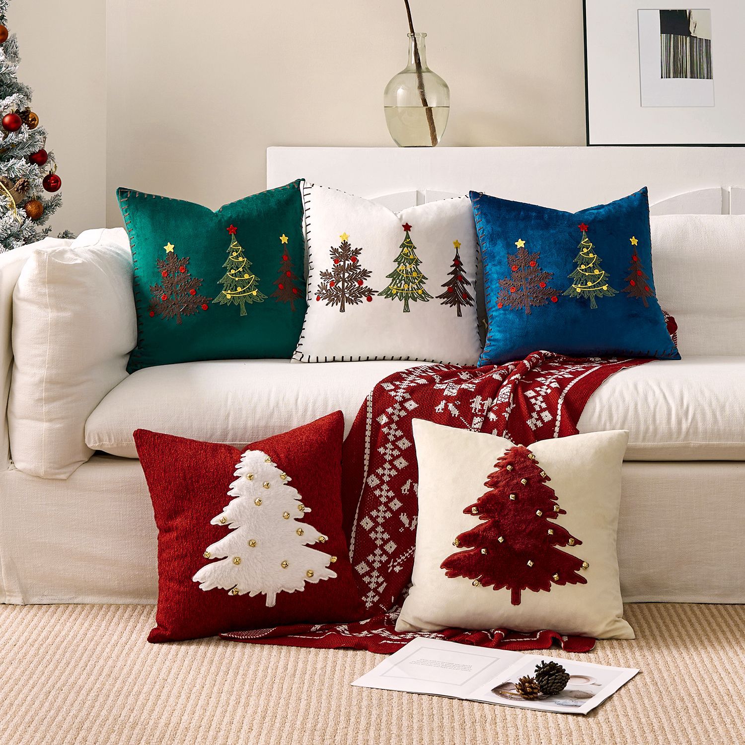 Embroidery Xmas Tree - 1 fodera per cuscino ricamata fodera