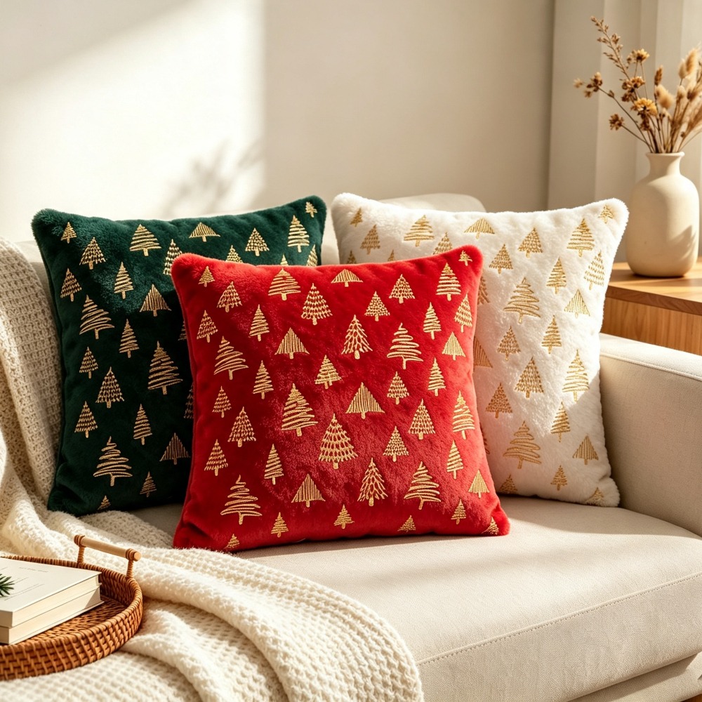 Embroidery Xmas Tree - Fodera per cuscino natalizio con ricamo