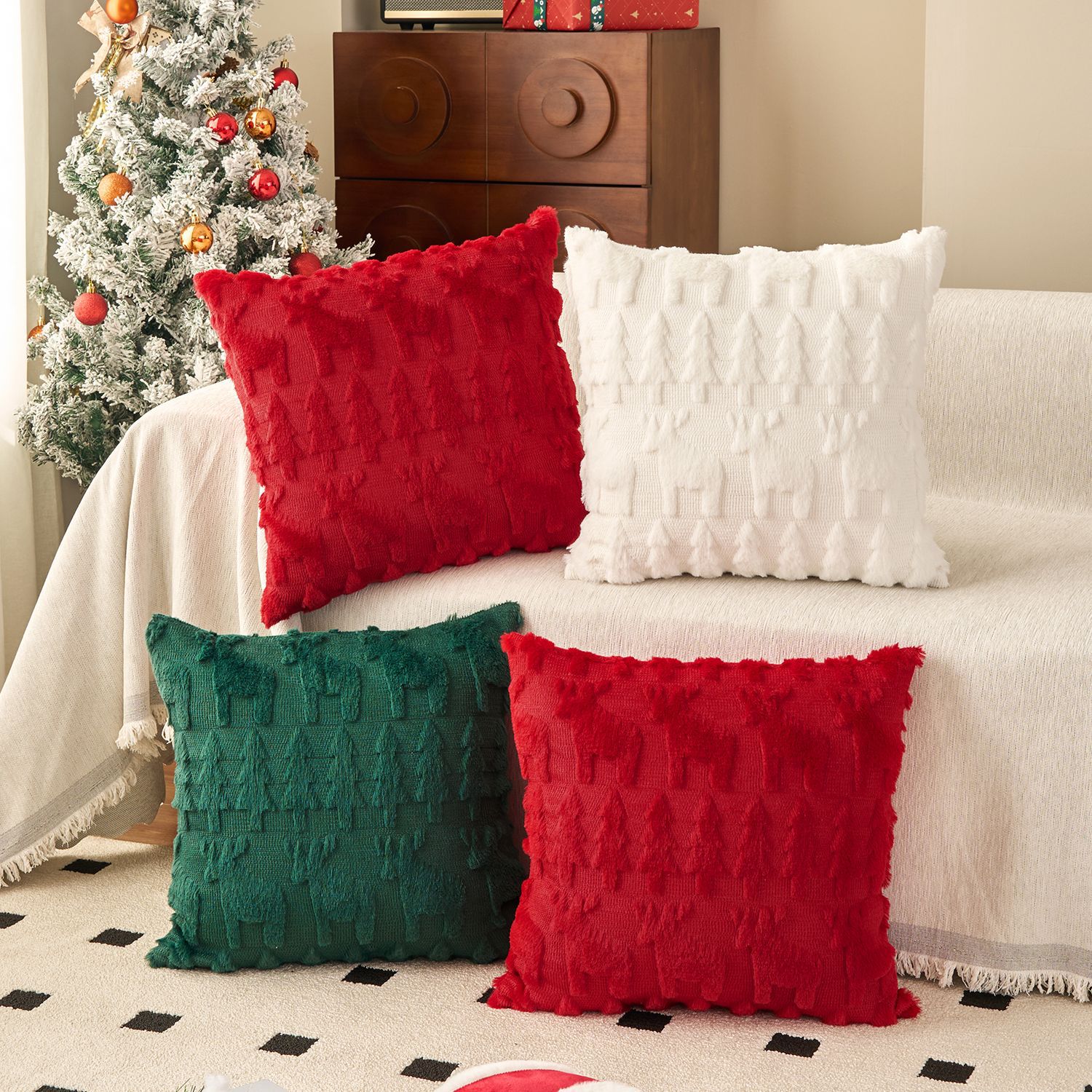 Embroidery Xmas Tree - Set di fodere per cuscini natalizi