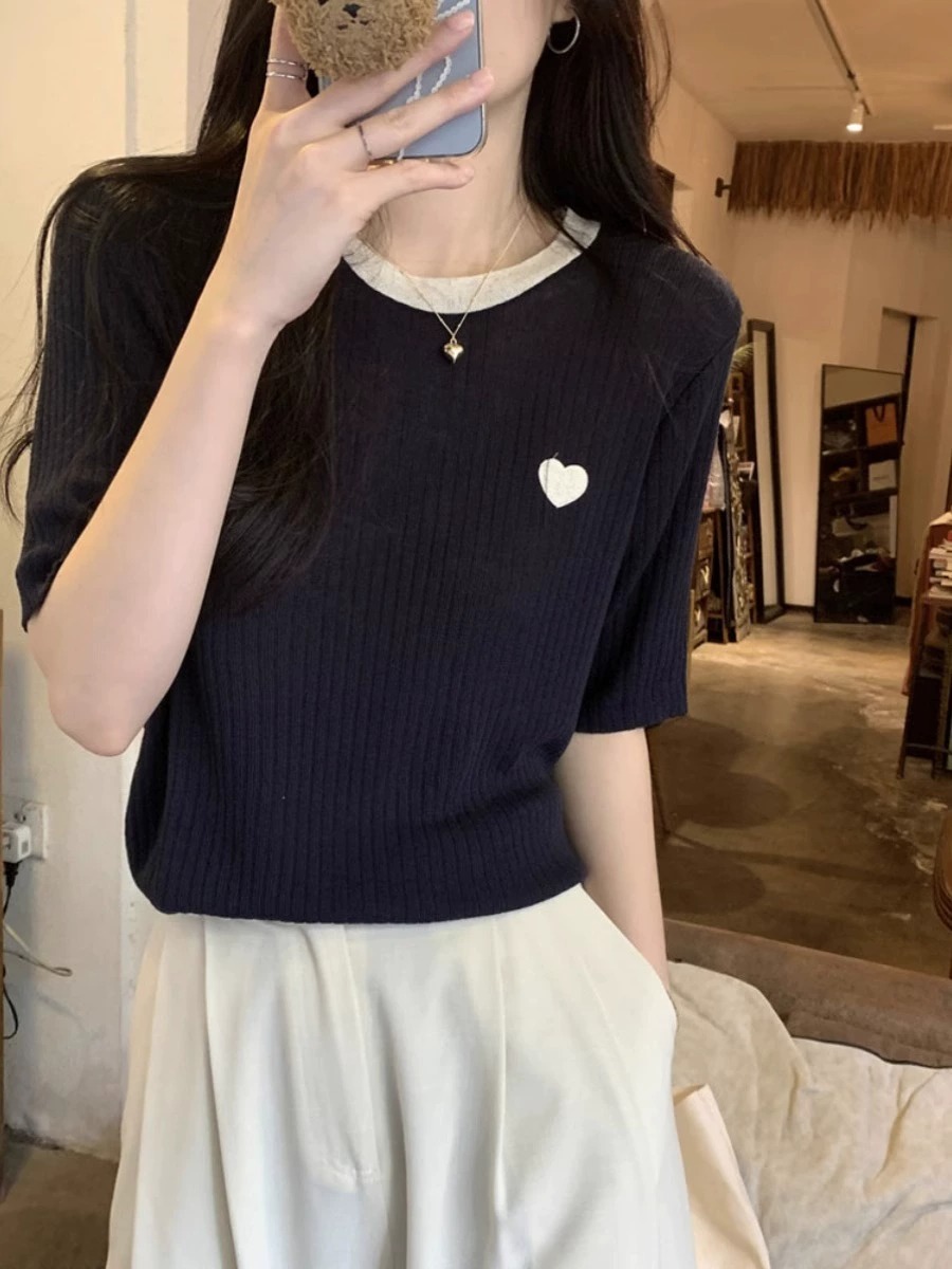 T-shirt in maglia a maniche co - Embroidery Design Love recensione e prezzo